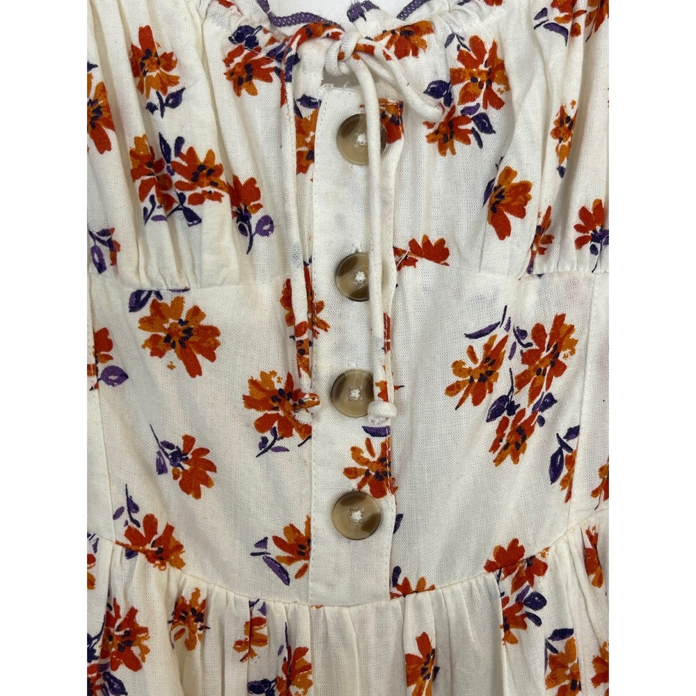 Urban Outfitters Floral Romper Womens Medium White Orange Excellent Linen Blend - Picture 14 of 16
